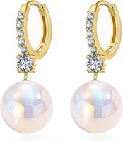 14k Gold-pl. .40ct Topaz & Pearl Drop Earrings