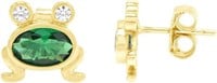 14k Gold-pl. 1.28ct Emerald & Topaz Frog Earrings