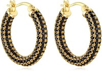 14k Gold-pl. 1.32ct Black Onyx Hoop Earrings