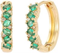 14k Gold-pl. Oval 1.00ct Emerald Hoop Earrings