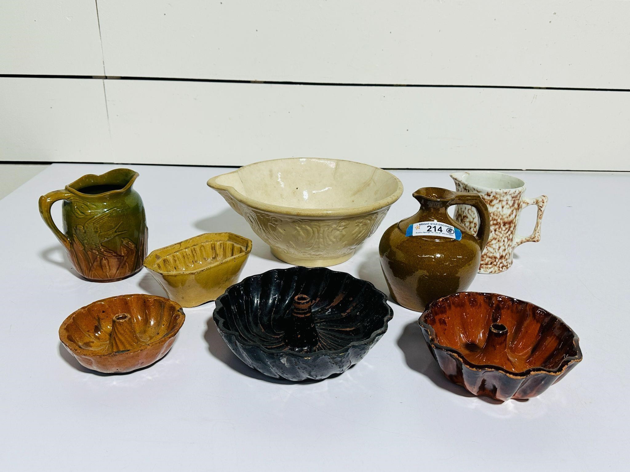 Glazed Pottery Jug, Bowl, Pitchers & Pans
