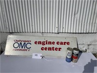 Johnson OMC Evinrude Engine Sign with 2 Cans