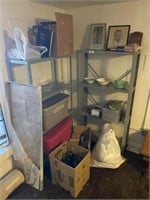 Two Metal Shelves & Collectibles