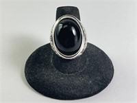 Large Sterling Black Onyx Ring 10 Gr Size 7.75
