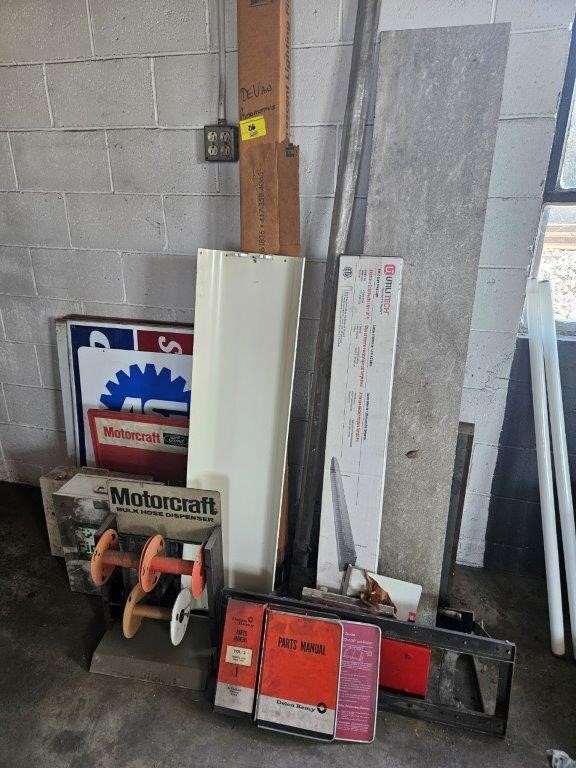 group of shop lights, metal stands, AC Delco