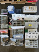 pallet with hair pin assortments, misc screws,