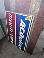 group of (2) AC Delco signs, mini fridge,