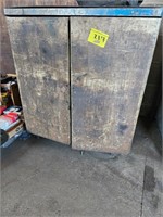 rolling metal cabinet with misc empty boxes