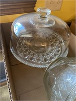 Cake plate with lid and three clear bowls