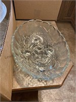 Large bowl grape design, footed glass bowl,