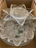 Glass serving trays. All have Christmas designs