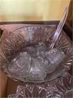Punch bowl and cups and two candy dishes