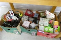 3 boxes Avon containers and miscellaneous