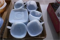 Blue Delphite cups and saucers