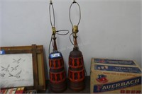 Pair retro lamps - 32" H - flaking to finish