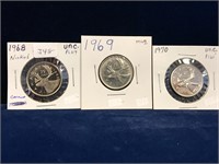 1968, 69, 70 Can Quarters  Unc