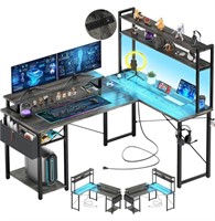 $180 L Shaped Gaming Desk with LED Lights & Power