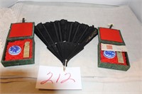 2 CHINESE WAX STAMPS AND FAN