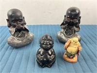 CARVED BUDDHAS VINTAGE WOOD & RESIN