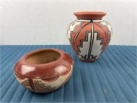 SIGNED / HAND PAINTED NATIVE AMERICAN STYLE POTS