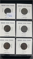 (6) Indian Head Pennies 1888,98,1902,03,04 & 05