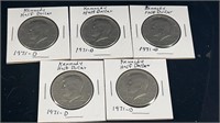 (5) 1971-D Kennedy Half Dollar Coins