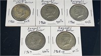 (5) 40% Silver Kennedy Half Dollar Coins