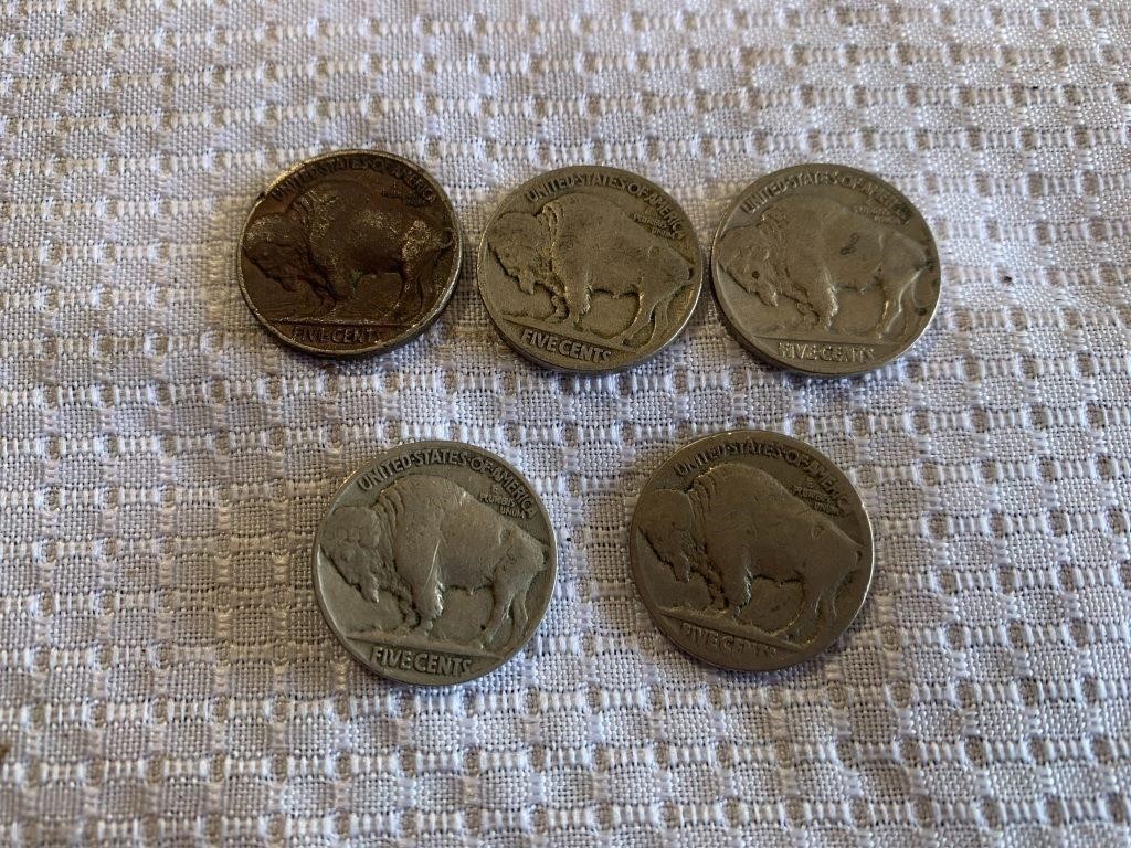 (5) Buffalo Nickels