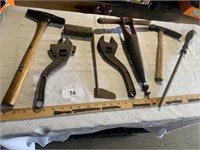 (2) Adjustable Wrenches, Pick Axe & other