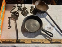 Blacksmith Ladle & 6in Cast Iron Skillet & other