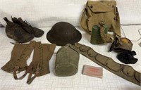 WW1/WW2 Memorabilia: Respirator, Metal Helmet,