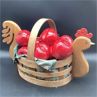 Rooster Fruit Basket & Plastic Apples