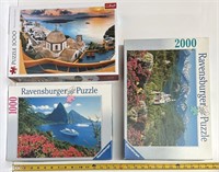 3 puzzles, Ravensburger de 1000 et 2000 mcx +1