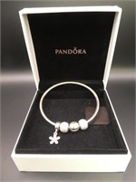 Pandora Sterling Silver  Bangle Set With Charms