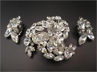 Sherman Crystal 2.5" Brooch & Matching Earrings