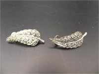 Sterling Silver Marcasite 1" Leaf Earrings