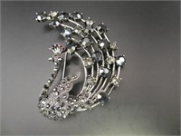 S N K  Black Crystal 3" Peacock Brooch