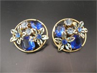 Weiss Blue Gemstone & Enamel 1" Earrings