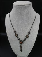 Vintage Gemstone Drop 17" Necklace