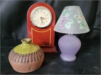 Signed Art Pottery, Votive Lamp & Clock