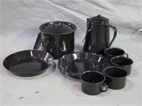 Black Enamelware Kettle, Cups & More