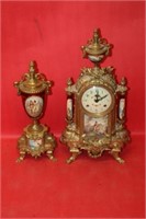 2pc Italian Clock and Urn w/ handpainted tile