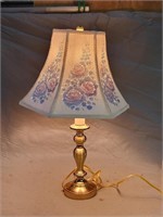 VTG Brass Lamp w/ Floral Shade