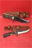 2 Schrade Stag Handle Knives; #171UH 10" long