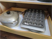 Shelf lot muffin pans casserole dish pot