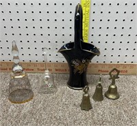 3- Brass Bells, 2-glass Bells, 1 Glass Basket