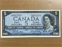 1954 Cdn $5 Bank Note -Nice