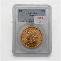 1907 Liberty Head $20 Gold Coin (PCGS MS61)