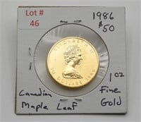 1986 Canadian Maple Leaf $50 1oz Fine Gold Coin