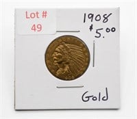 1908 Indian Head $5 Gold Coin